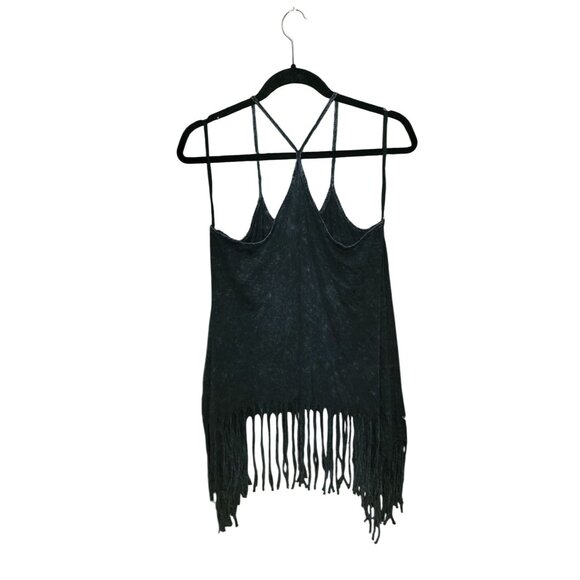 Womens Boho Fringe Tank Top Black & White Tribal Print Sleeveless Criss-Cross Ba - Picture 2 of 4